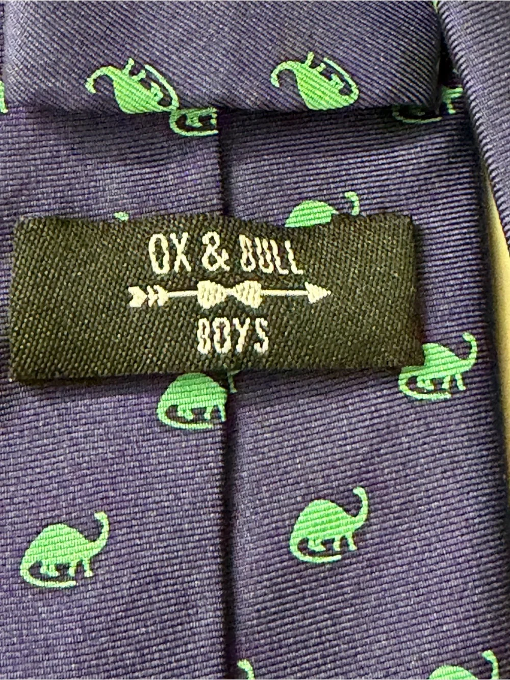 Navy Kids Tie with Teal Dinosaur Motif